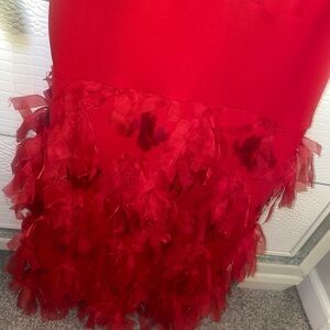 Elegant Red Dress with Fringe Details